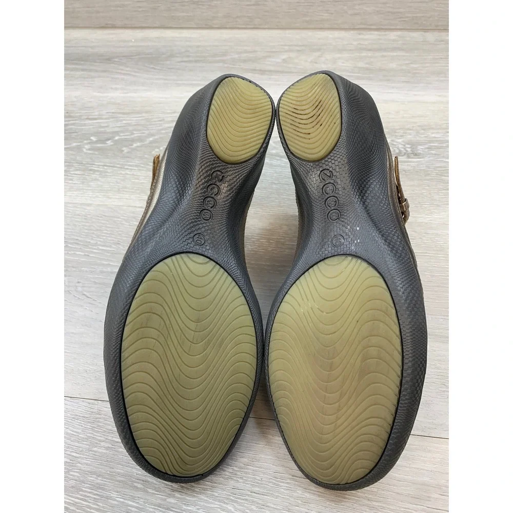 ECCO Felicia Metallic Bronze Leather T-Strap Wedge Sandals Women's 40 US 9-9.5